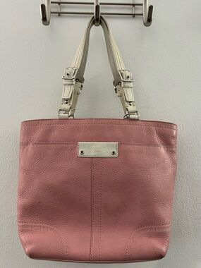 Coach Pink Leather Tote with Cream Straps